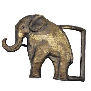 Elephant Belt Buckle Accurate Antique Brass Tone Metal 2.5 X 3.25 Fashion Jungle